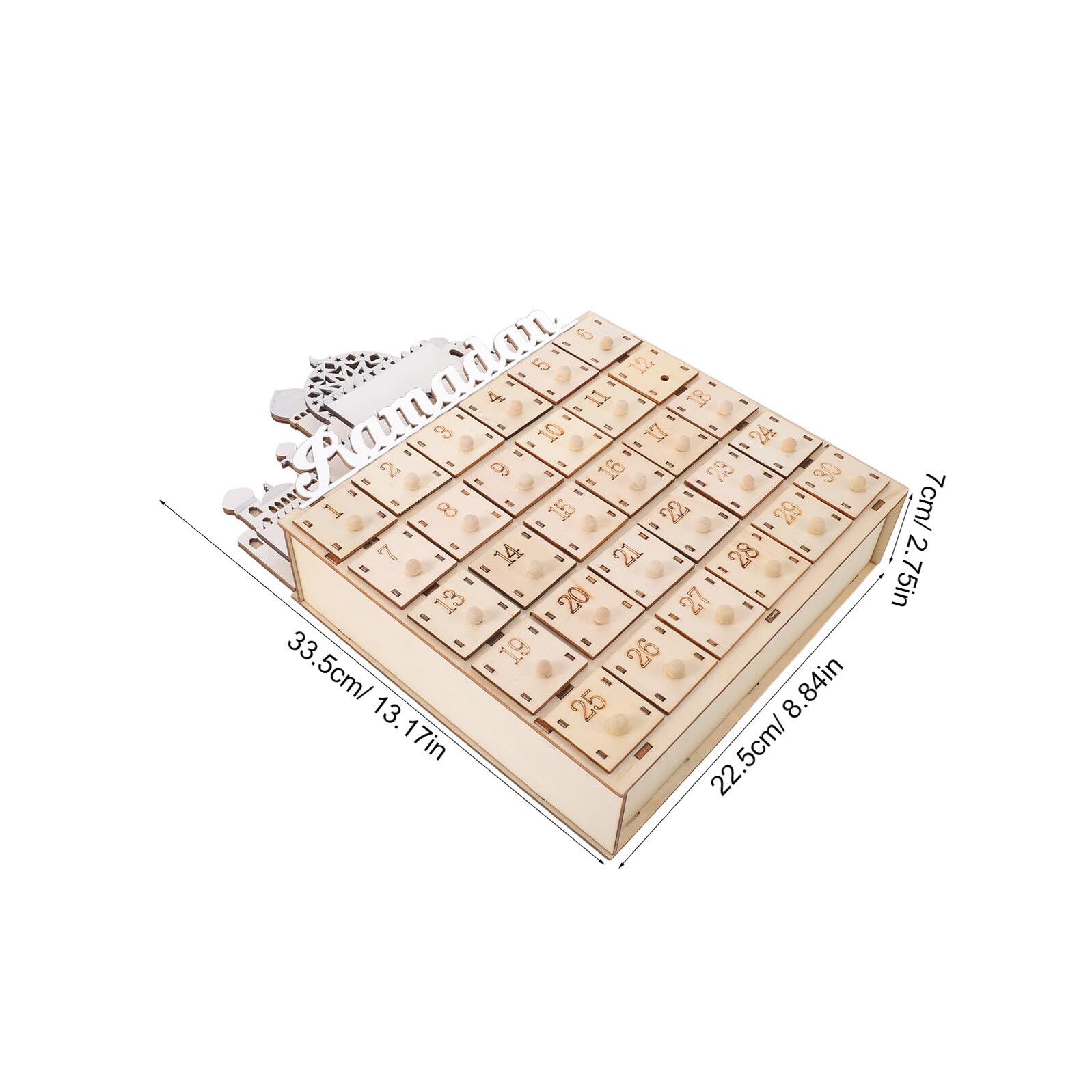 Ramadan Countdown Kalender 2026 aus Massivholz mit LED Beleuchtung 30-tage Eid Mubarak Adventskalender für Tisch und Kamin Dekoration