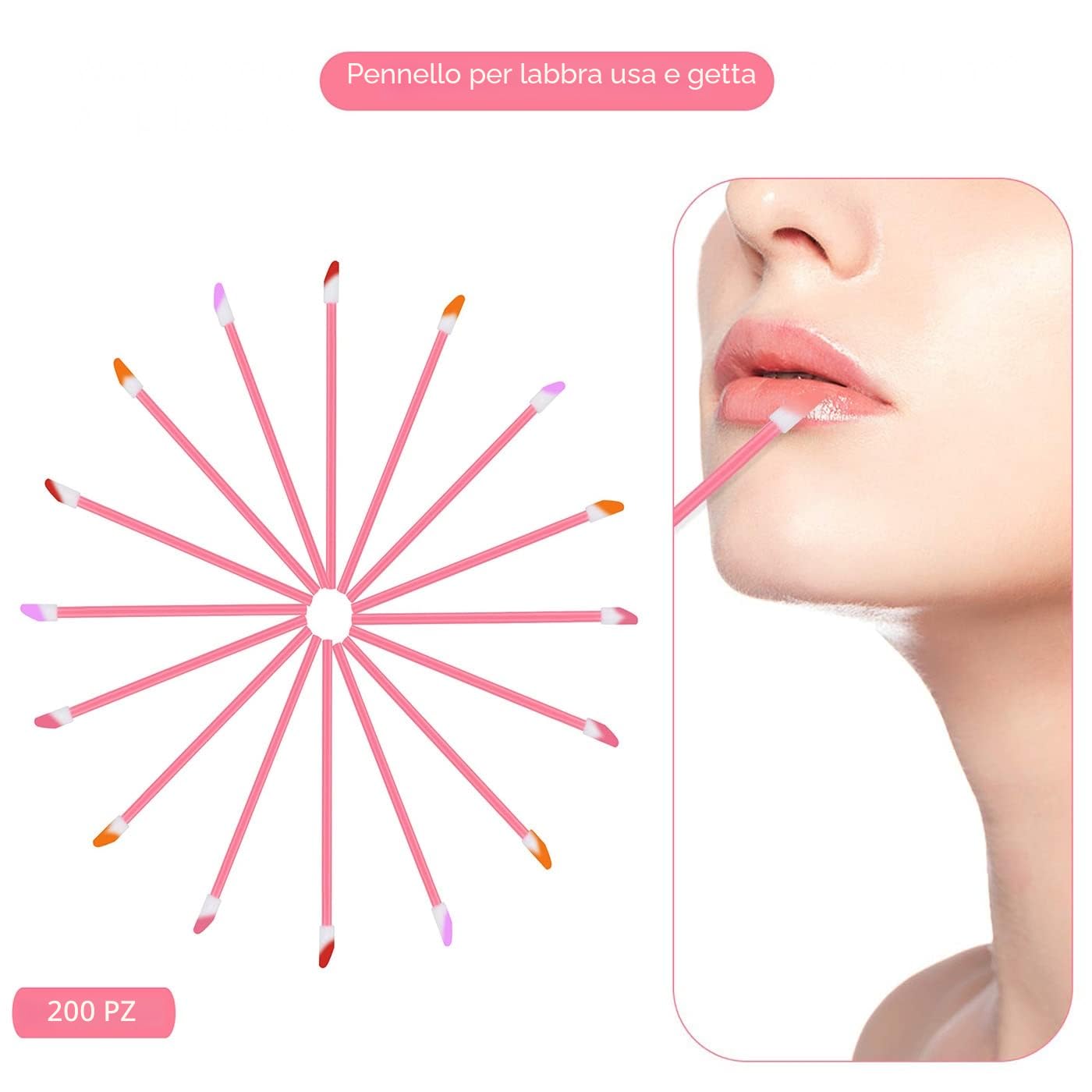 200 Pezzi Monouso Pennelli Labbra, Spazzole per Rossetto Usa e Getta,Lip Gloss Applicatore Bacchette Pennello