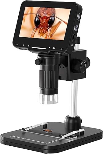 Microscopio digital LCD HDMI, microscopio digital LCD de 4.3 pulgadas, 1000x, microscopio de moneda, lupa de monedas con 8 luces LED ajustables,