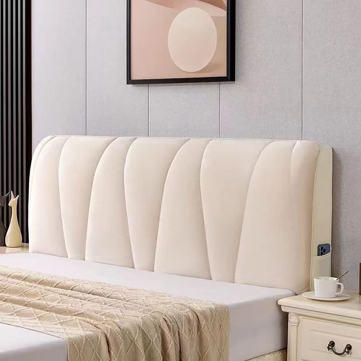 LINRIYOU Bed Headboard Covers,Thicken Slipcover For Single/King/Double,All-inclusive Bed Backrest Stretch Furniture Protective Dustproof Cover For Beds Solid Color Quilted Washable(150x65CM,White)