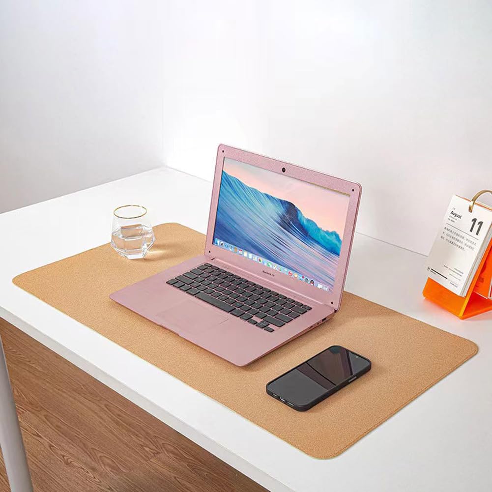 Tappetino per scrivania a doppia faccia, grande tappetino per mouse in pelle ecologica in poliuretano con sughero naturale, impermeabile, antiscivolo, per ufficio, casa, scuola (beige, 140 x 70 cm)