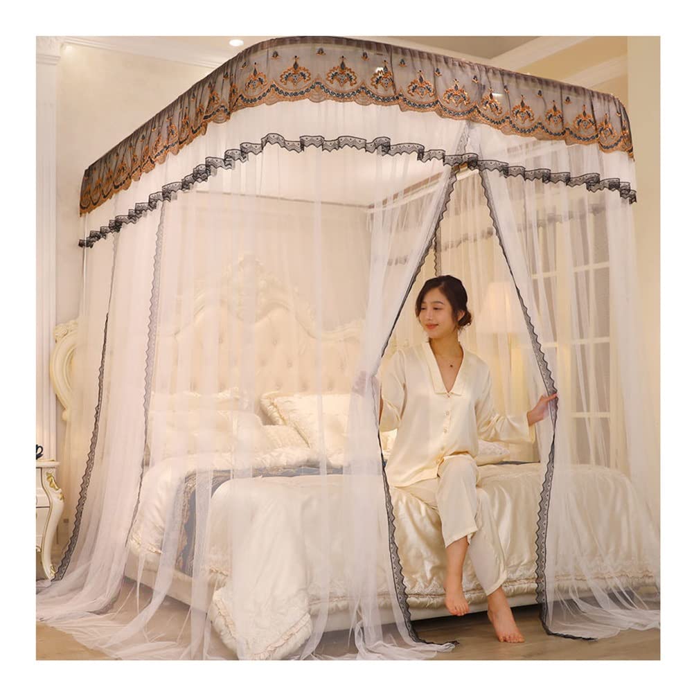GJMSSMY Romantic lace bed canopy mosquito net, Single bed double bed king bed curtain with metal support, 120cm/150cm/180cm200cm (Color : White, Size : 120X200CM)