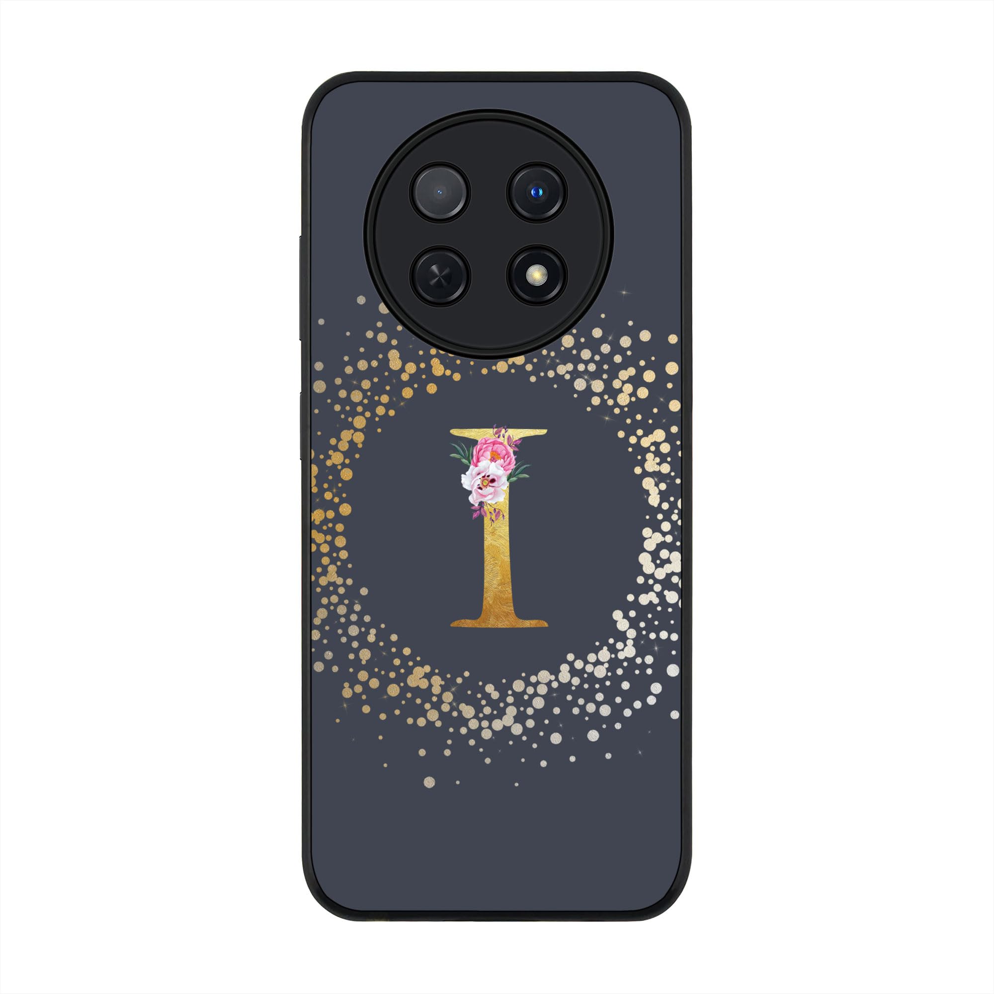 Stylizedd Cover for Huawei Nova Y91 4G / Huawei Enjoy 60X Case, Rugged Black Slim Fit Soft Flexible Anti Drop Protective Phone Cases- Custom Monogram Initial Letter Floral Pattern Alphabet - I(Grey)