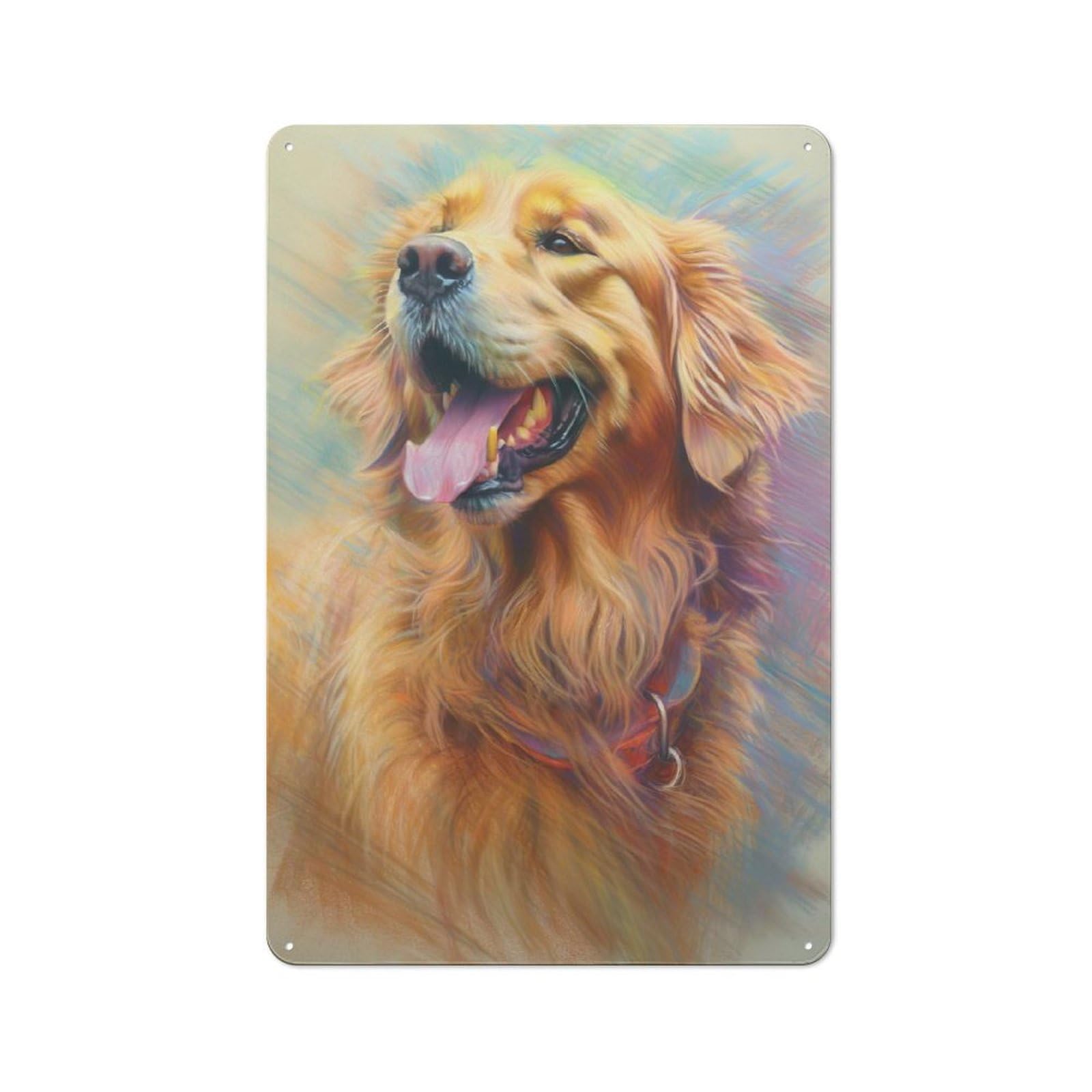 Junmoney Golden Retriever Sketch Tin Wall Plaque 30X20cm With For Living Room Or Hallway, A Decorative Christmas Gift For Hallway Decor Fans