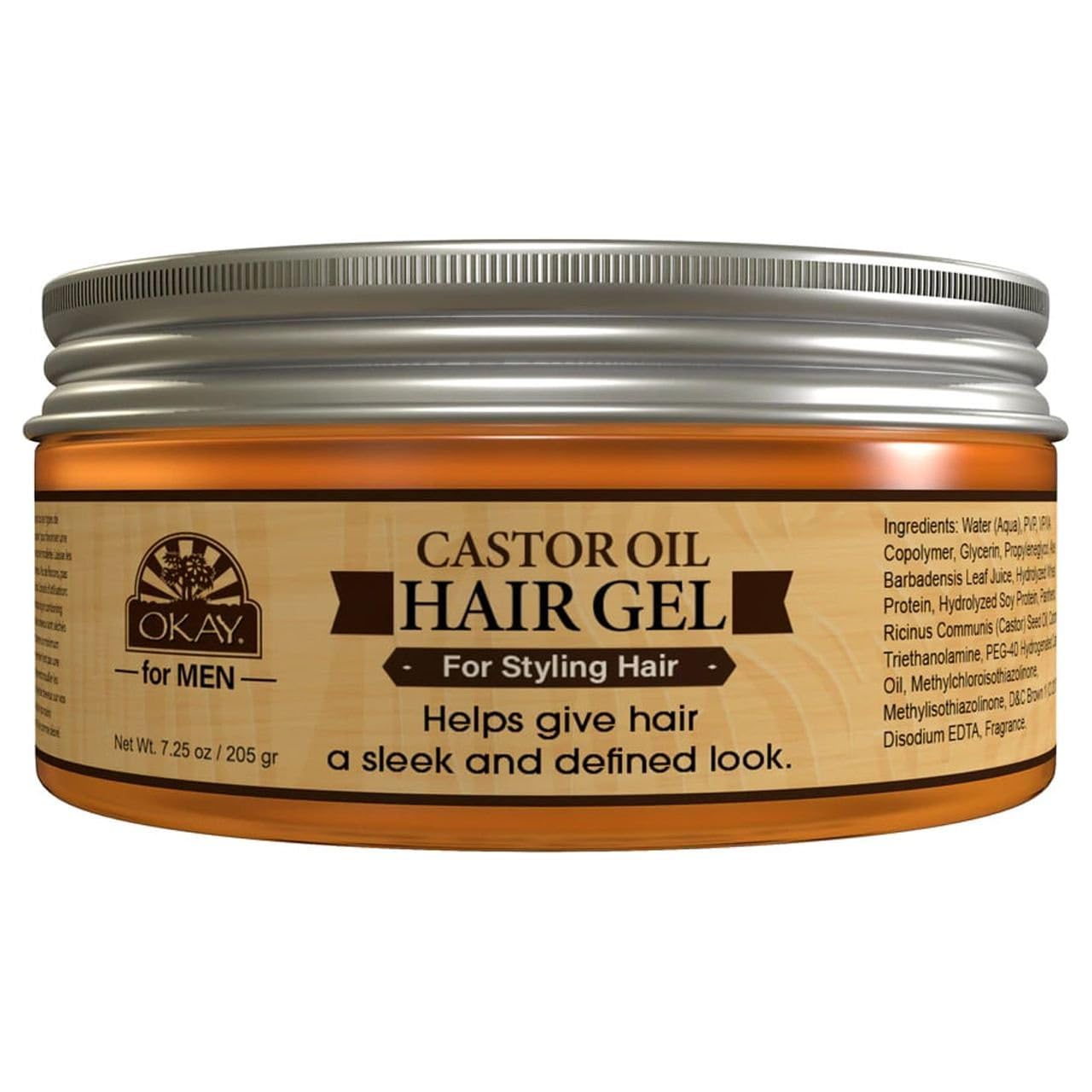 Okay MEN Castor Oil Hair Gel - Castor Oil Gel for Men, Strong Hold & Shine Pomade for Natural Curly Hair, Anti Frizz Gel for Styling Braids, Locs,