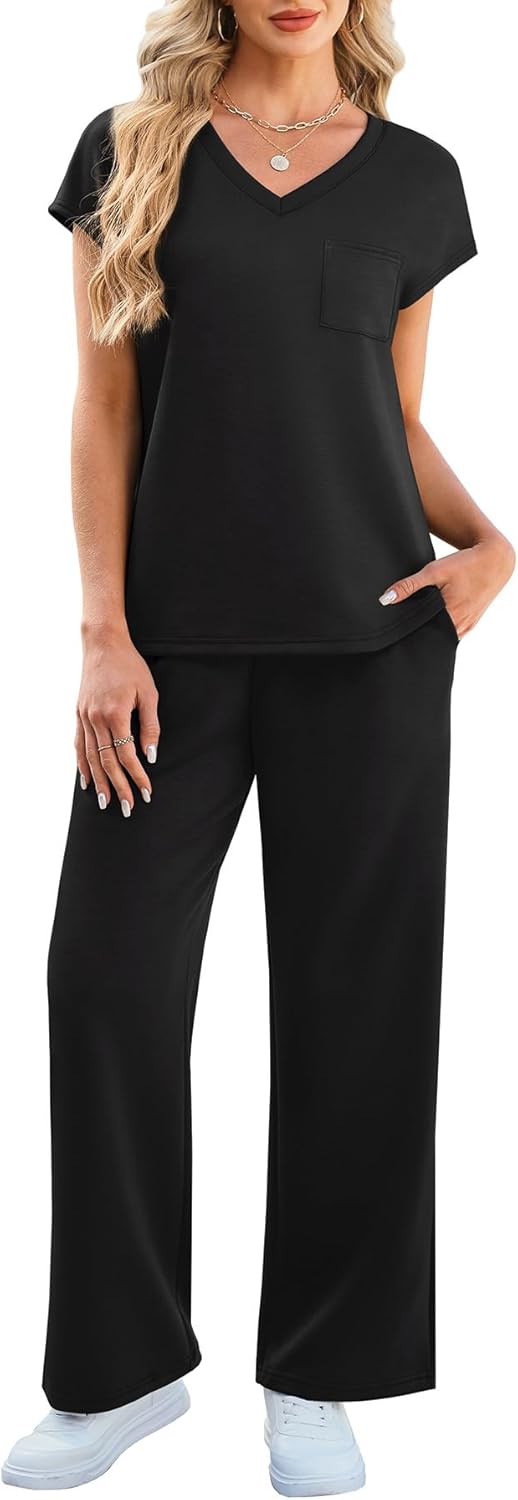 WIHOLL 2 Piece Sets for Women Resort Wear Travel Vacation Outfits Summer Cap Sleeve Lounge Sets - Image 4