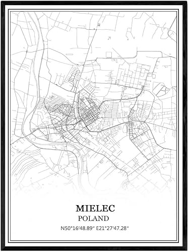 TANOKCRS Mielec - Póster de arte de pared con mapa de Polonia, sin marco, moderno, mapa blanco y negro, regalo de recuerdo para decoración del hogar