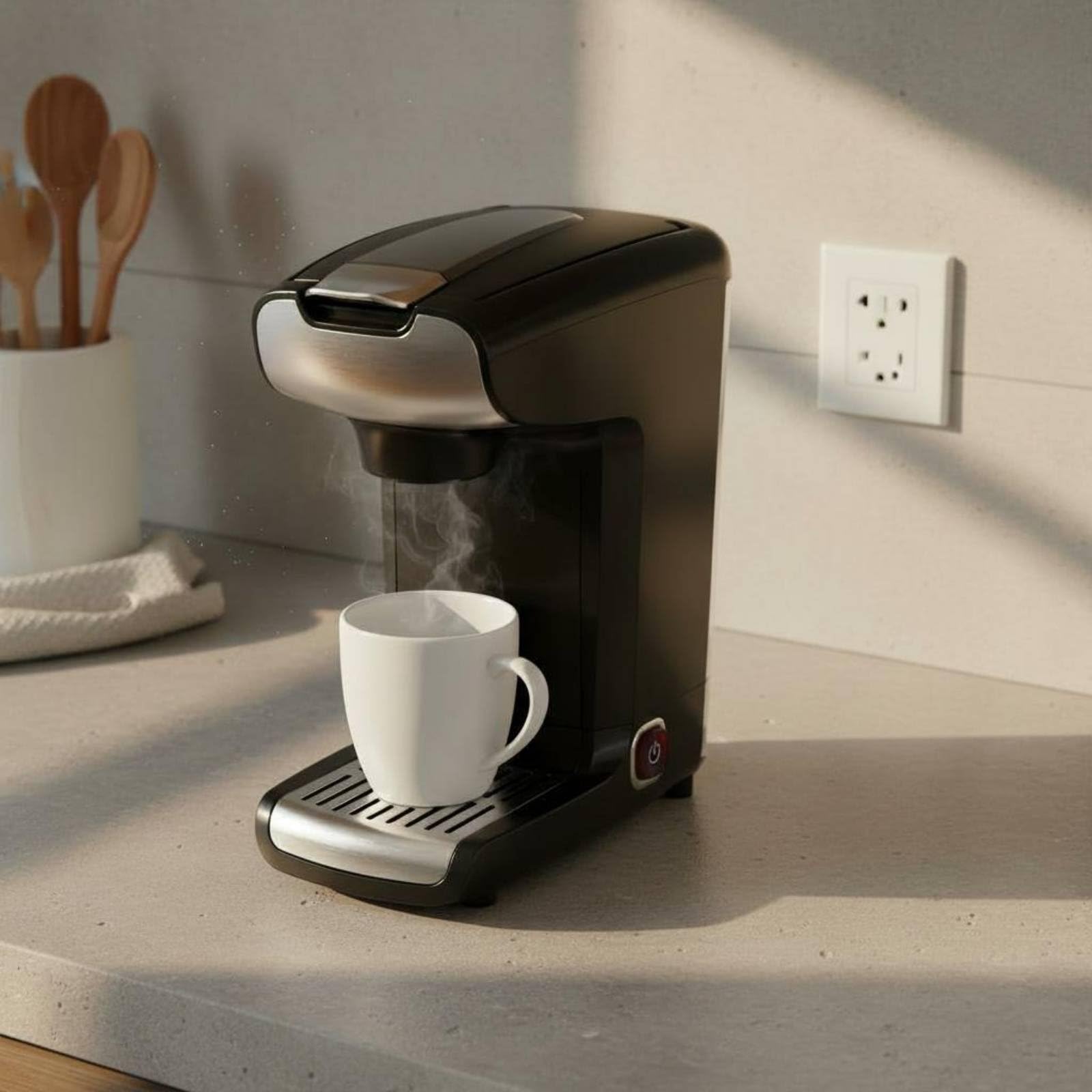 predolo Cafetera de Cápsulas y Café Molido Diseño Compacto Cafetera Eléctrica Monodosis Apagado Automático para Cocina, Oficina
