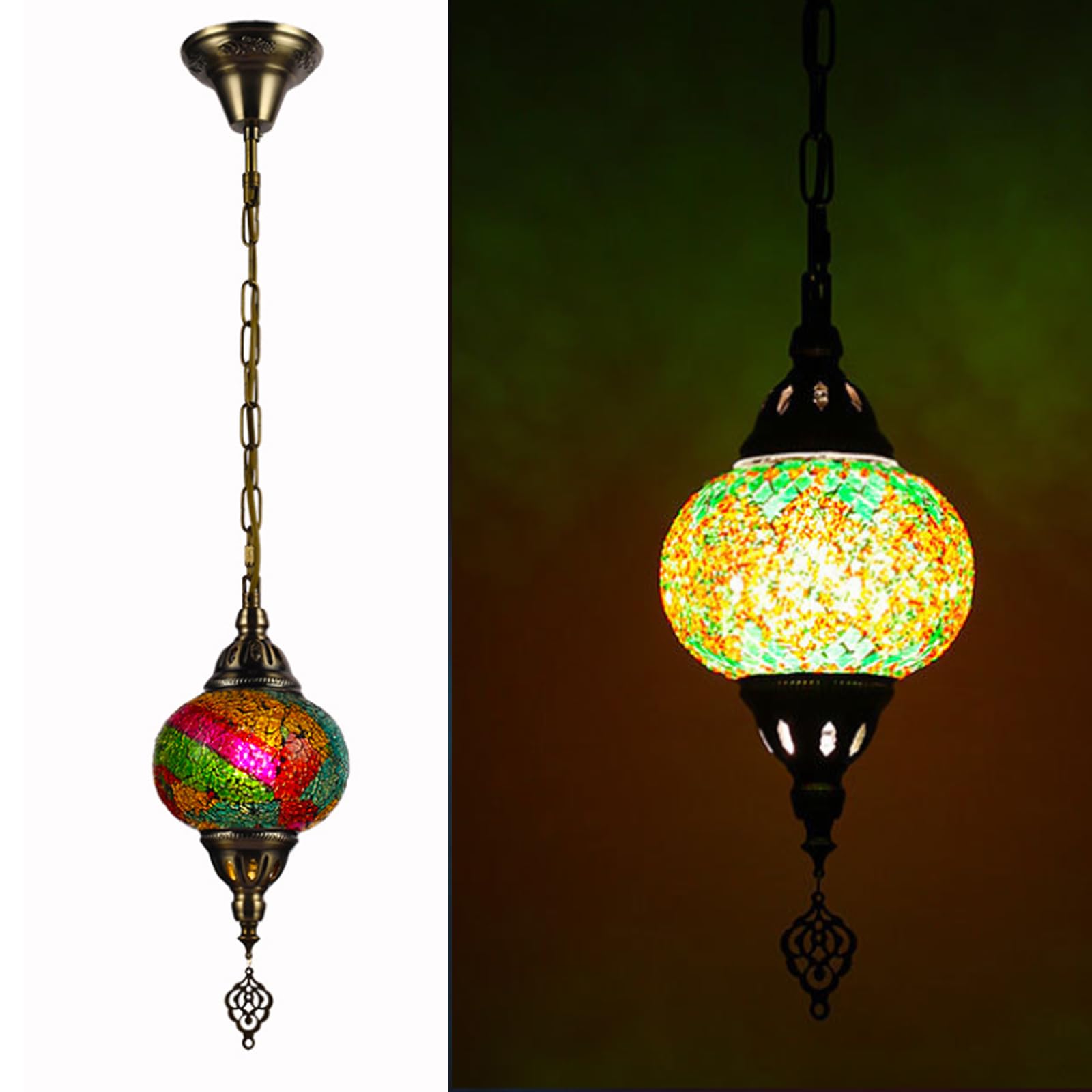 HYJAUSXB Turkish Pendant Lamp, Handmade Moroccan Mosaic Lantern Ceiling Light, Multicolor Stained Glass Chandelier, Bohemian Style Hanging Lamp for Bedroom, Bar, Living RoomMulticolor,F