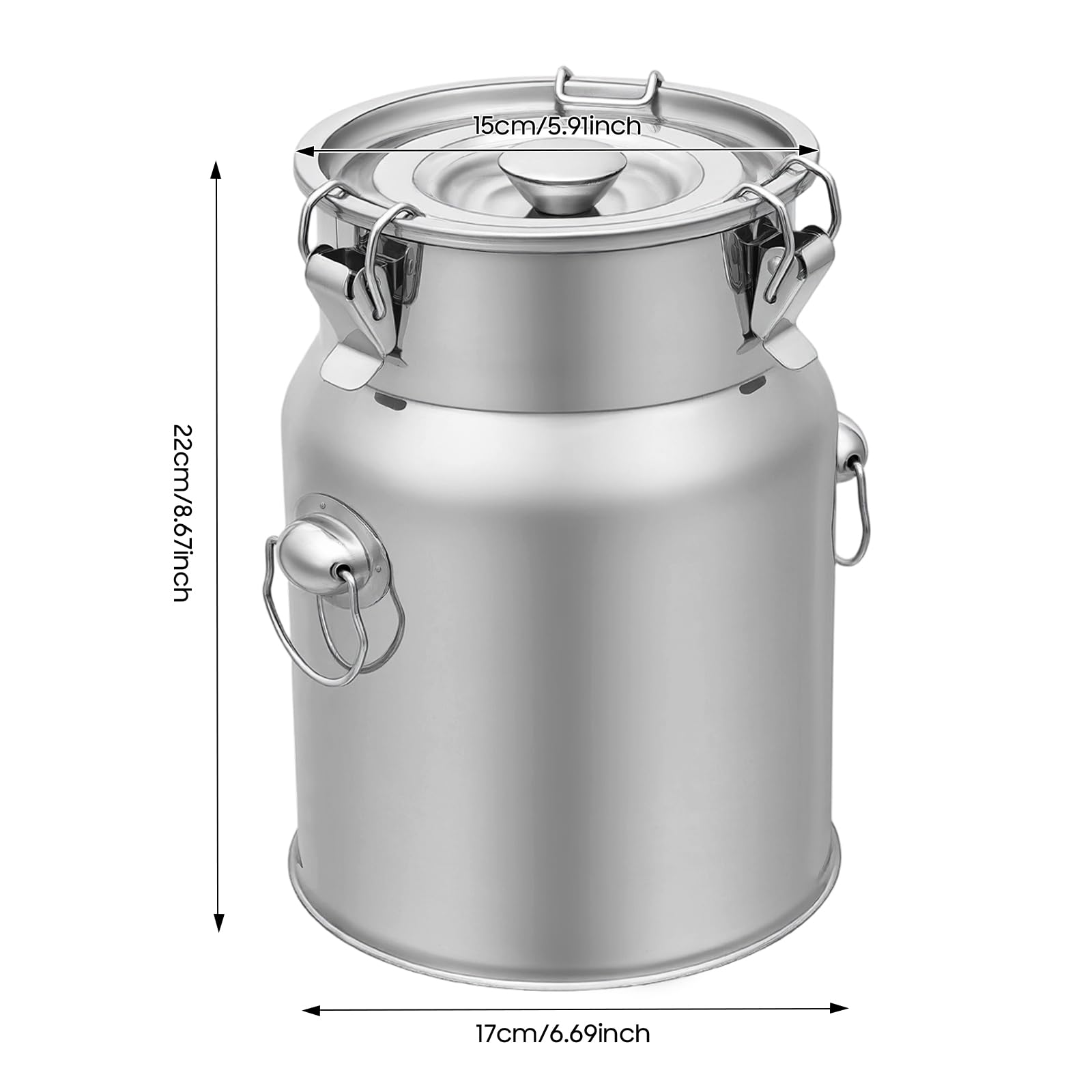 Bricco per latte da 5 l, senza rubinetto, chiusura ermetica, con coperchio ribaltabile, doppio manico, contenitore in metallo per alimenti, latte, olio, cereali, stoccaggio, trasporto, casa