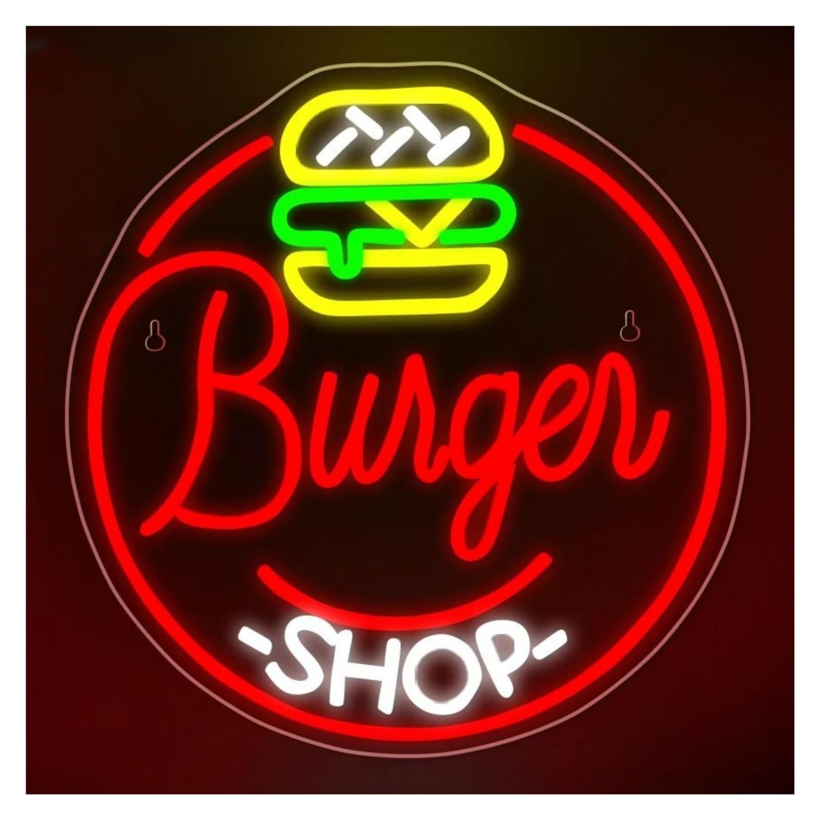LEMST Sign Lamp Hamburger Neon Signs USB Powered, Burger Shop Neon Lights, Suitable for Shop Decor Commercial Light 33cmx34cm