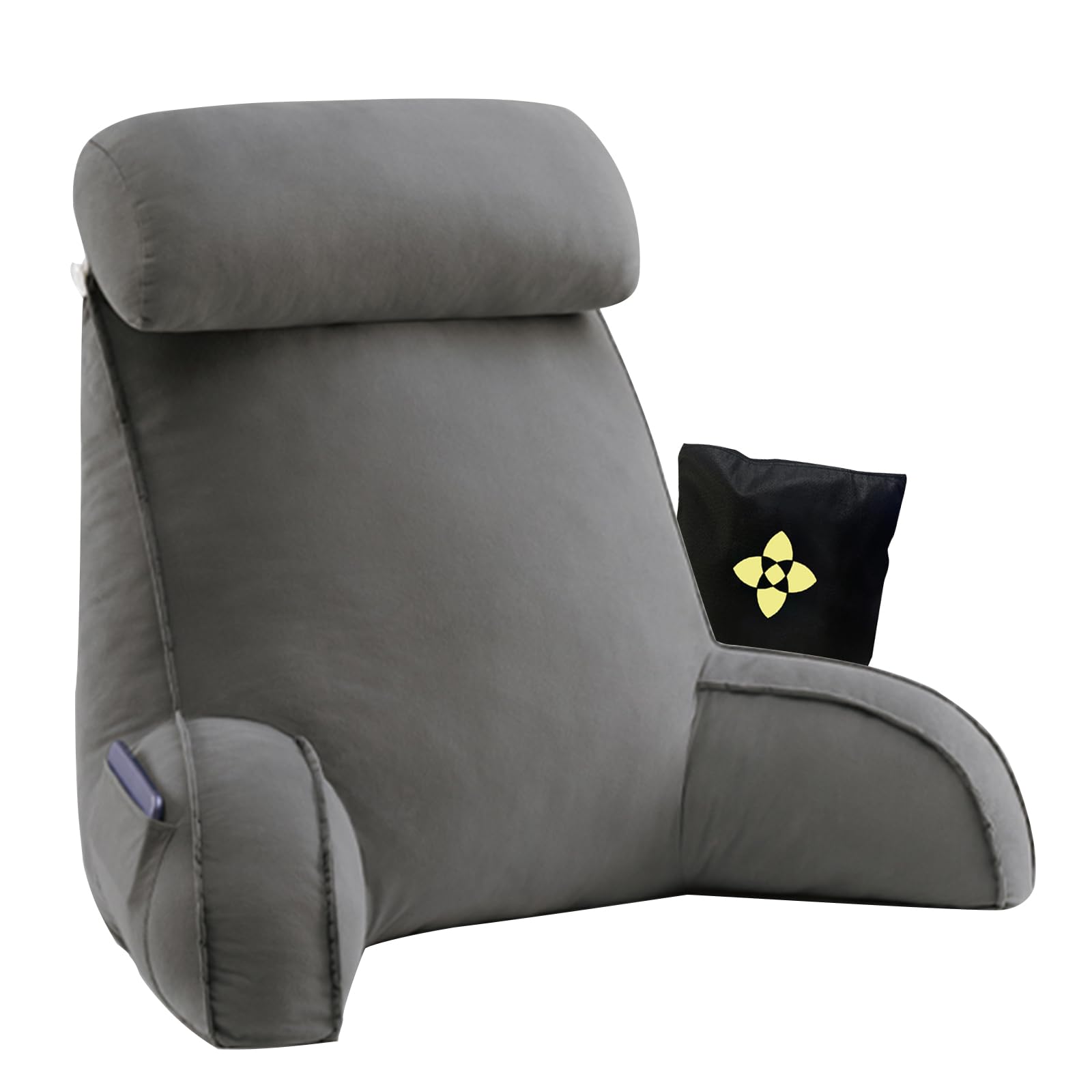 Cctsa Dark Gray Bed Rest Reading Pillow With Arm Rests Back Rest Support Pillow With Removable Cover Lumbar Support Cushion/Backrest Cushion/Reading Cushion For Gaming Reading Relaxing Working