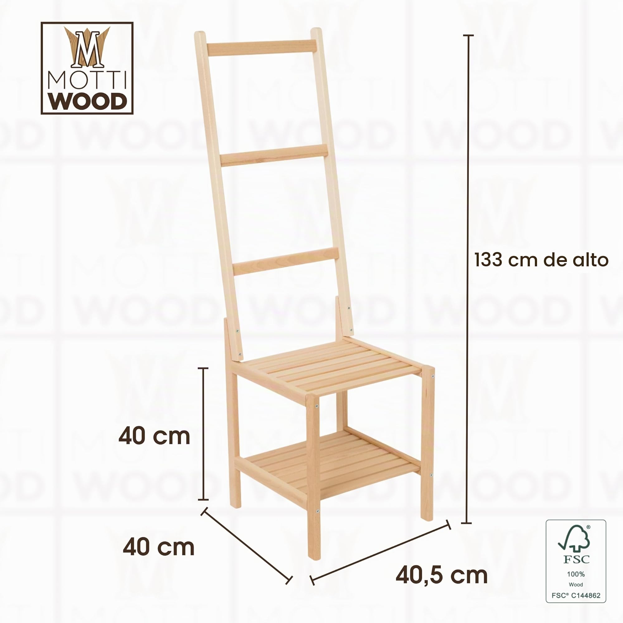 Silla toallero de madera de haya, 40 x 40,5 x 133 cm de altura, para colgar toallas de baño y dormitorio, diseño de hombre de galón, fabricado en Italia, ART.723