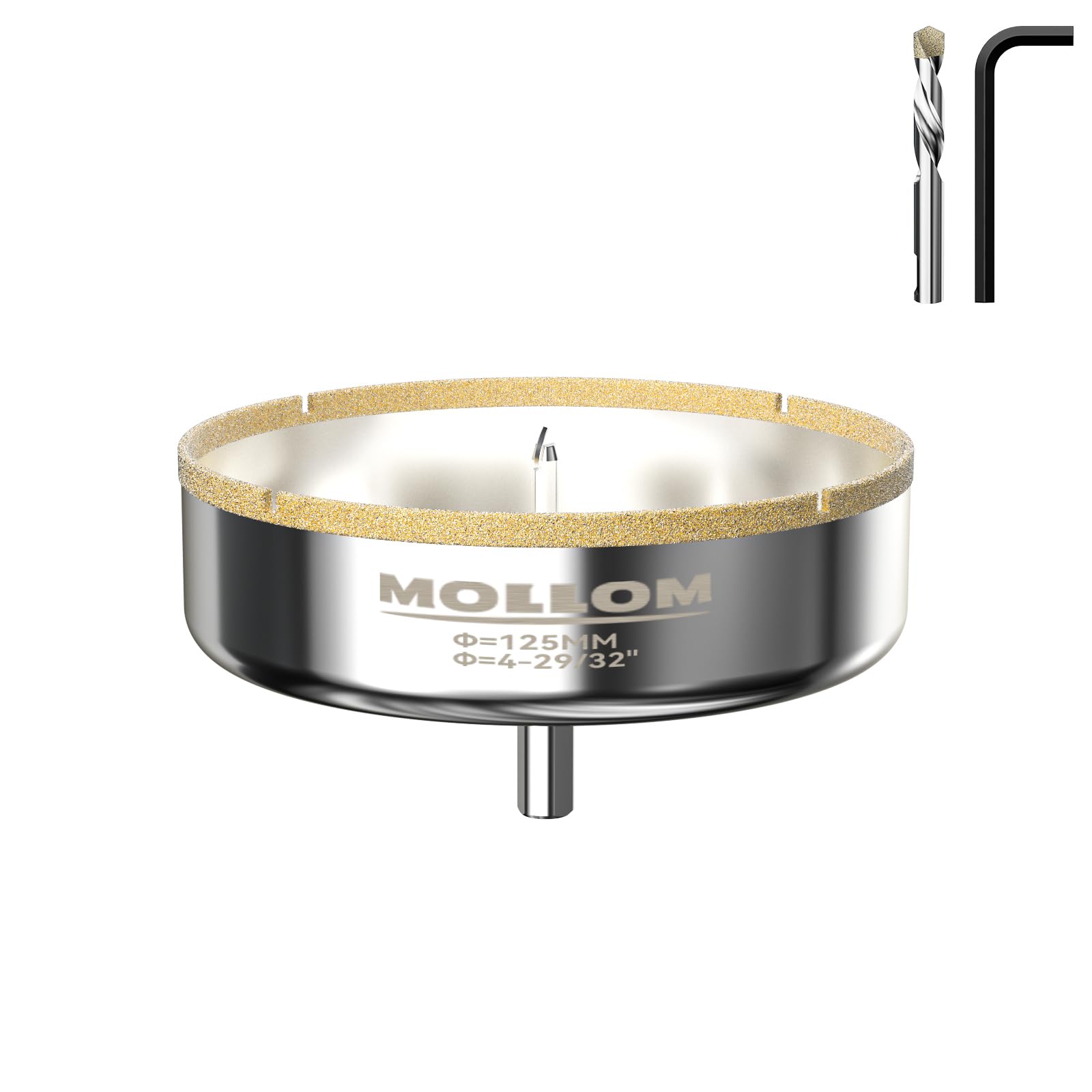 MOLLOM 4-29/32" (125mm) Diamond Hole Saw with 2Pcs Removable Pilot Drill Bit Smooth Cutting for Porcelain Tiles,Glass,Ceramic,Marble,Fiberglass,etc