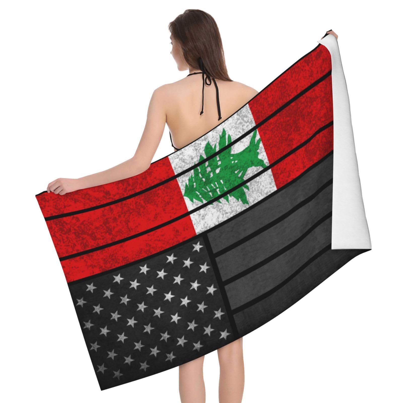 HLBSDM Microfiber Vintage Lebanese and America Flag Beach Towel Quick Dry Soft Sand Free Beach Towels for Pool Swim Beach Lightweight Thin Towels
