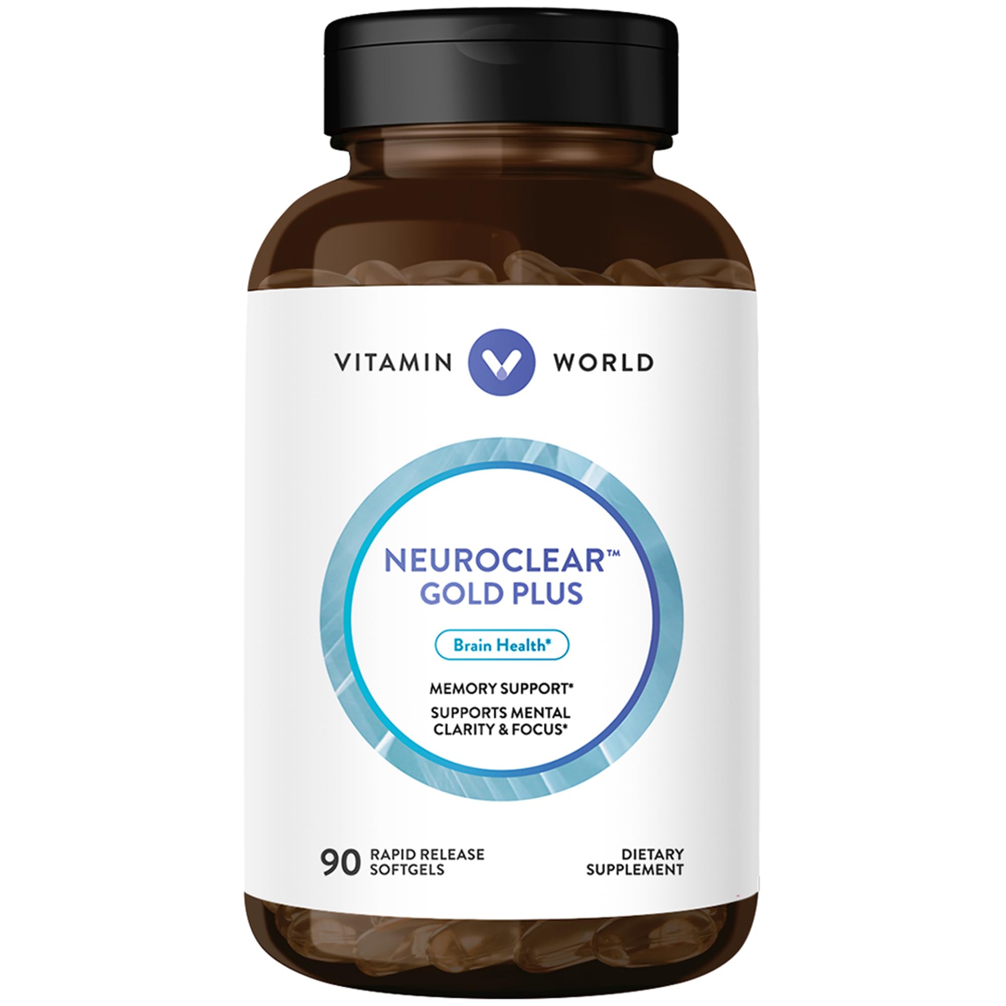 Vitamin World NeuroClear Gold Plus 90 Softgels, Phosphatidylserine, DHA, Ginkgo Biloba, Supports Brain and Mental Focus, Rapid-Release, Gluten Free