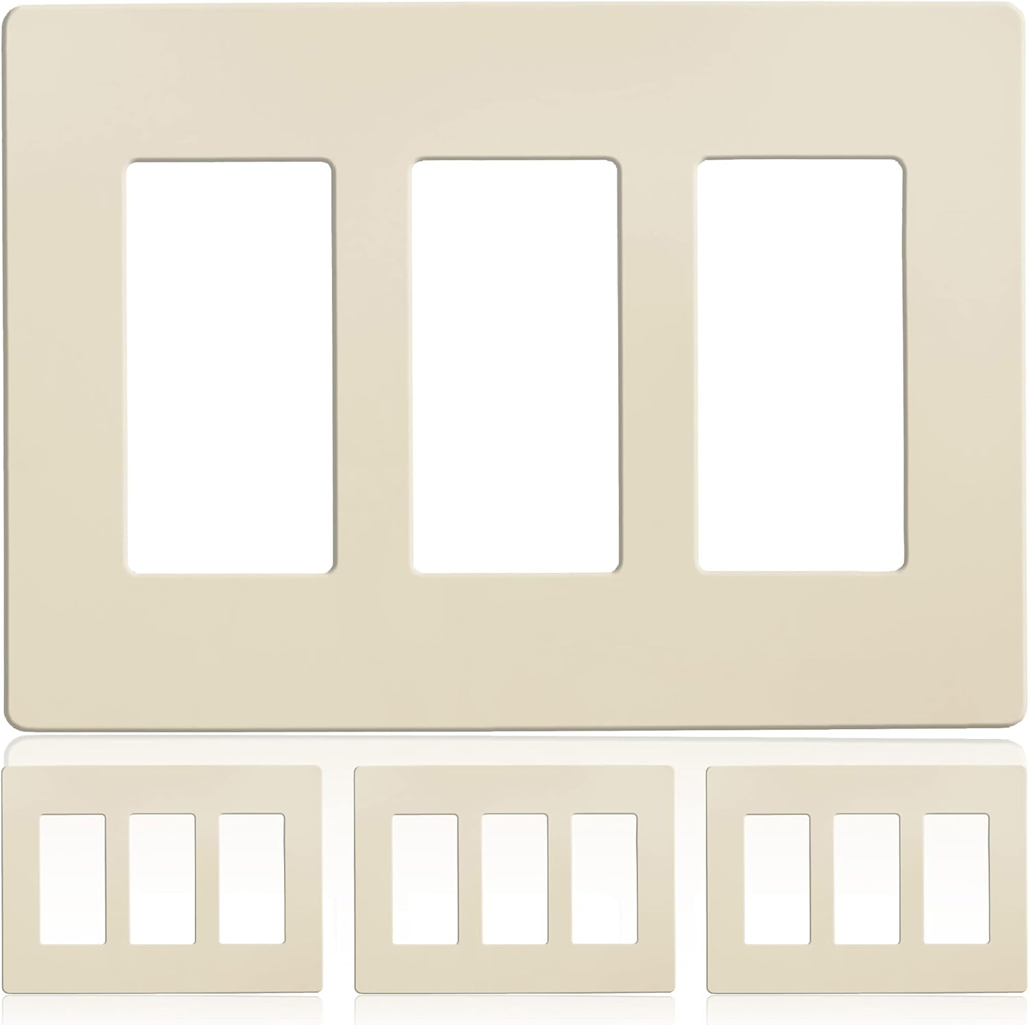 Faith 3-Gang Decorator Screwless Wall Plates Child Safe Outlet Covers, 4.68"H x 2.93" L, Fits GFCI, USB Receptacle, Dimmers, and Lighting Controls, ETL Listed, Ivory, 4-Pack