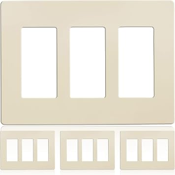 Faith 3-Gang Decorator Screwless Wall Plates Child Safe Outlet Covers, 4.68"H x 2.93" L, Fits GFCI, USB Receptacle, Dimmers, and Lighting Controls, ETL Listed, Ivory, 4-Pack