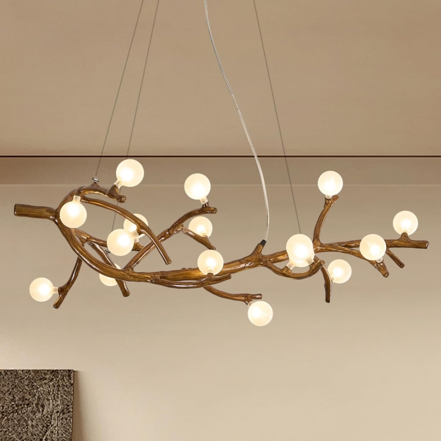 Lustre branche d'arbre en résine sculptée luminaire suspendu haut de gamme