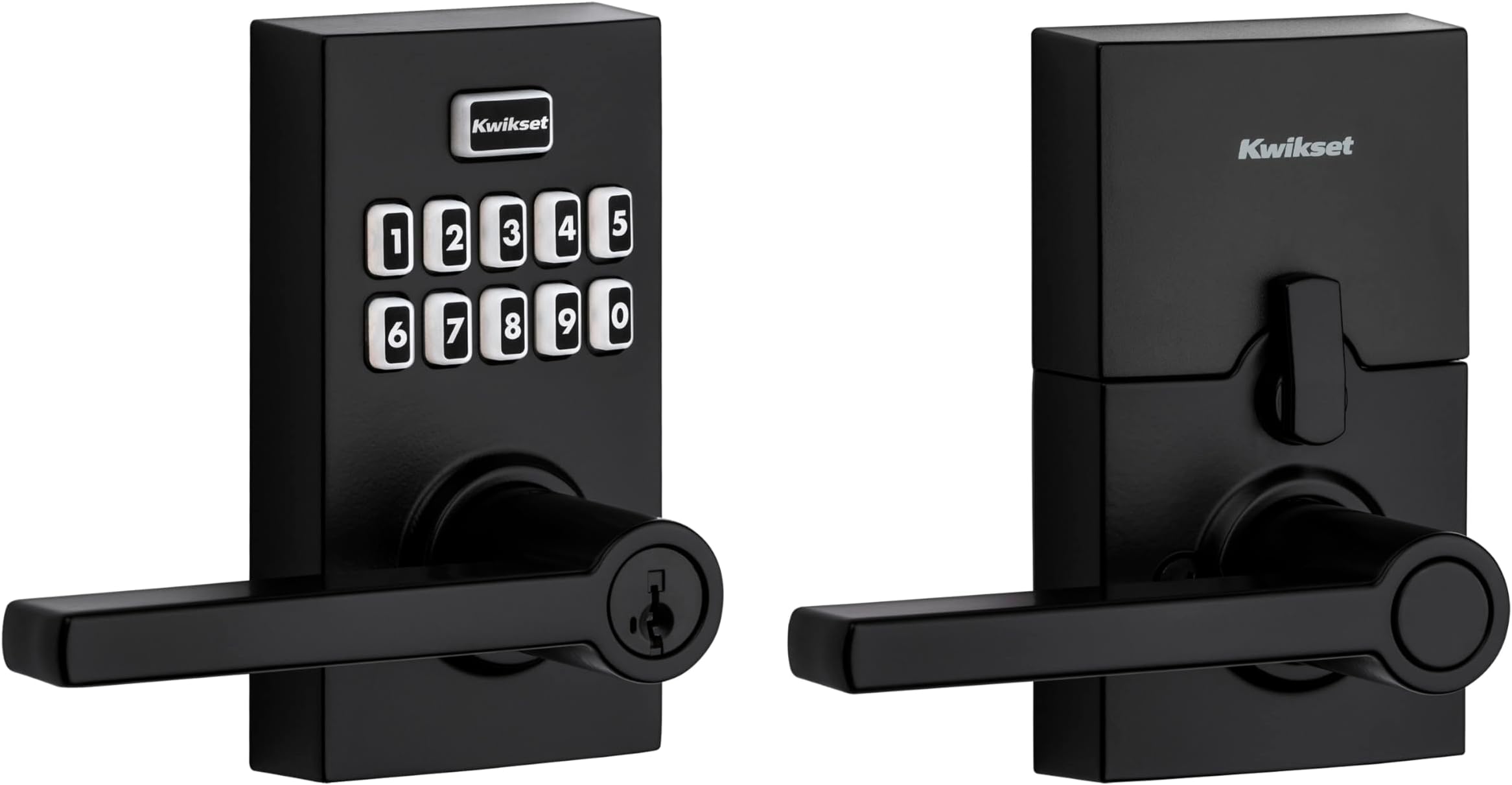 Kwikset SmartCode 917 Keypad Keyless Entry Residential Electronic Lever Lock Deadbolt Alternative with Halifax Door Handle, SmartKey Security, Matte Black Contemporary