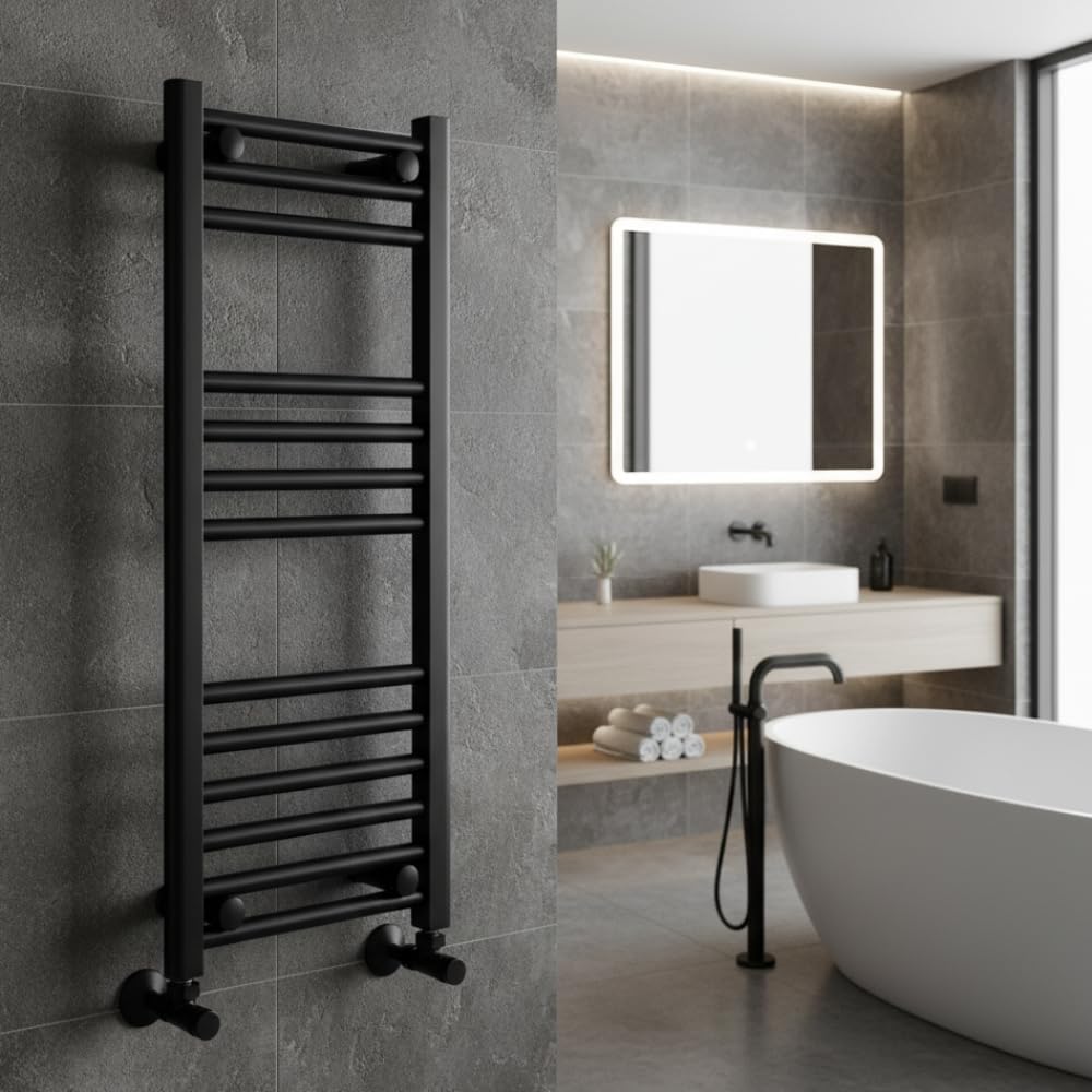 Scaldasalviette Elettrico Bagno Acciaio Inox H800xL400mm Nero Opaco - Finitura Lucida Specchio Serie Milano - Montaggio Parete