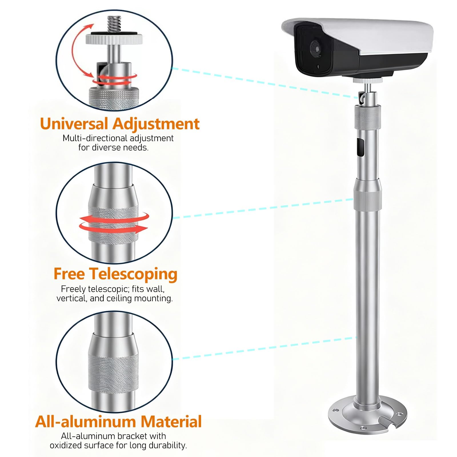 ERRULAN üBerwachungskamera Halterung Überwachungskameramasten für den Außenbereich, Überwachungskameramastpfosten aus Aluminiumlegierung, universelle CCTV-Masthalterung(30-60cm/11.8-23.6in)