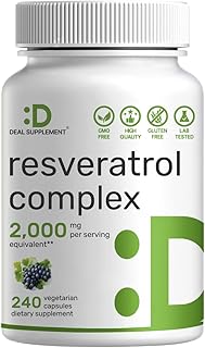 Resveratrol Complex 2,000mg, 240 Veggie Capsules – Extra Strength Trans-Resveratrol with NAD, Quercetin, Curcumin, Grape Seed & More – Healthy Aging Antioxidant for Energy & Brain Support