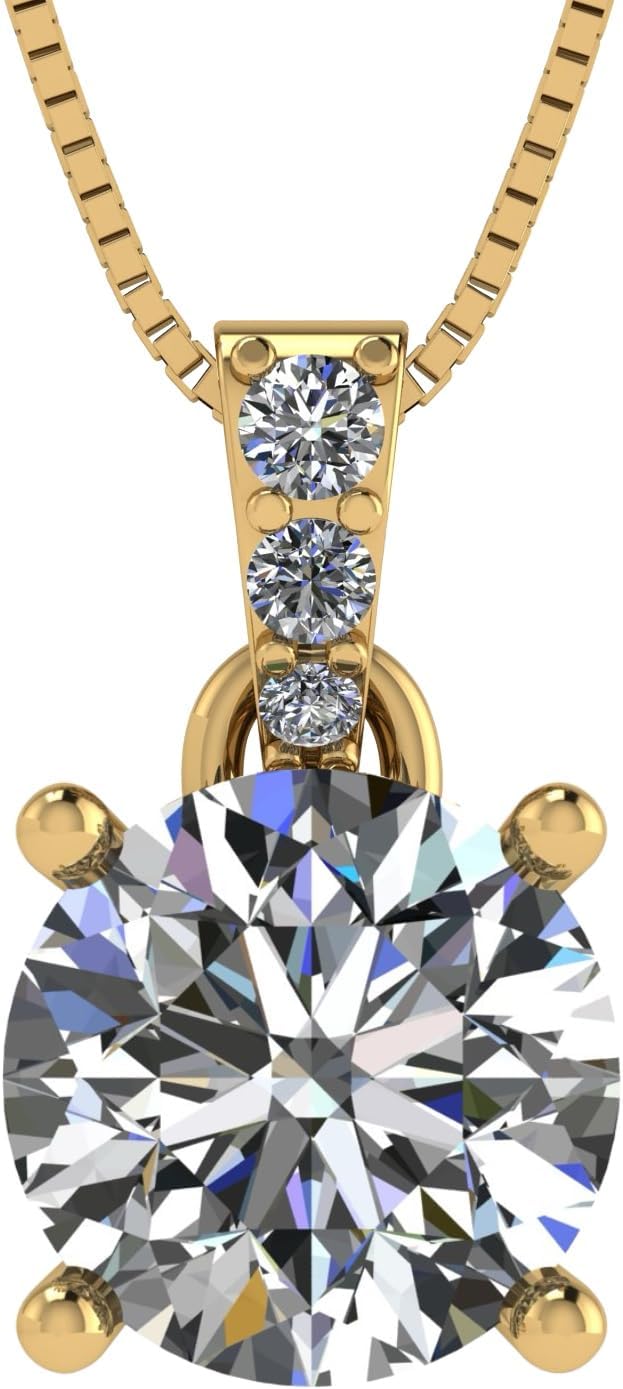 4 Prong Round Solitaire Simulated Diamond Necklace in Solid Sterling Silver with Pure Brilliance Zirconia