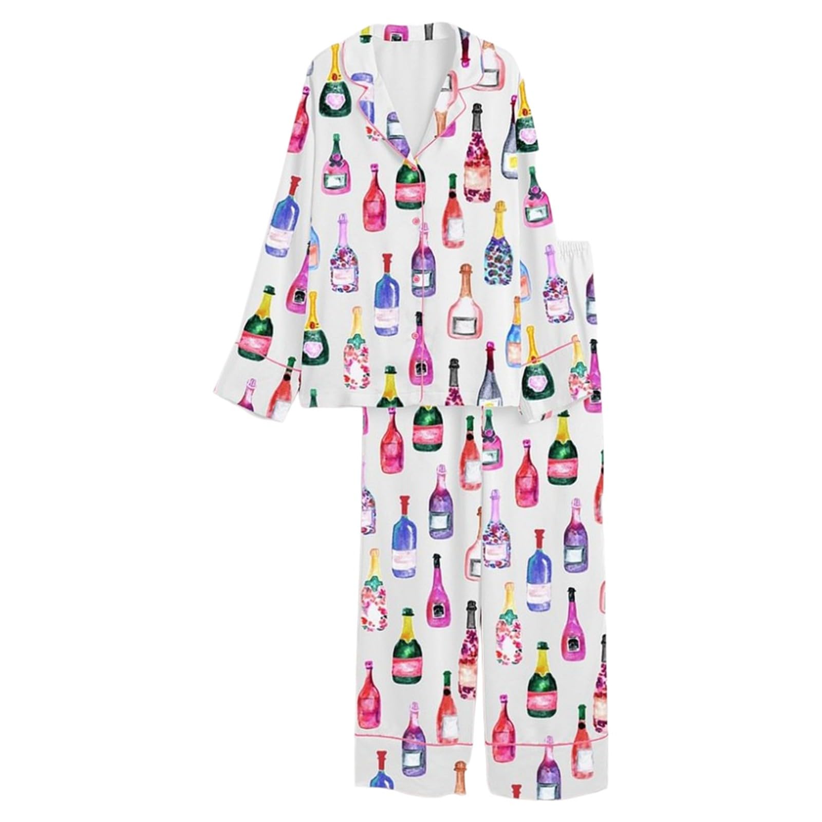Generisch Conjunto de pijama de manga larga con estampado moderno y pantalón suave para una comodidad versátil en cualquier época del año
