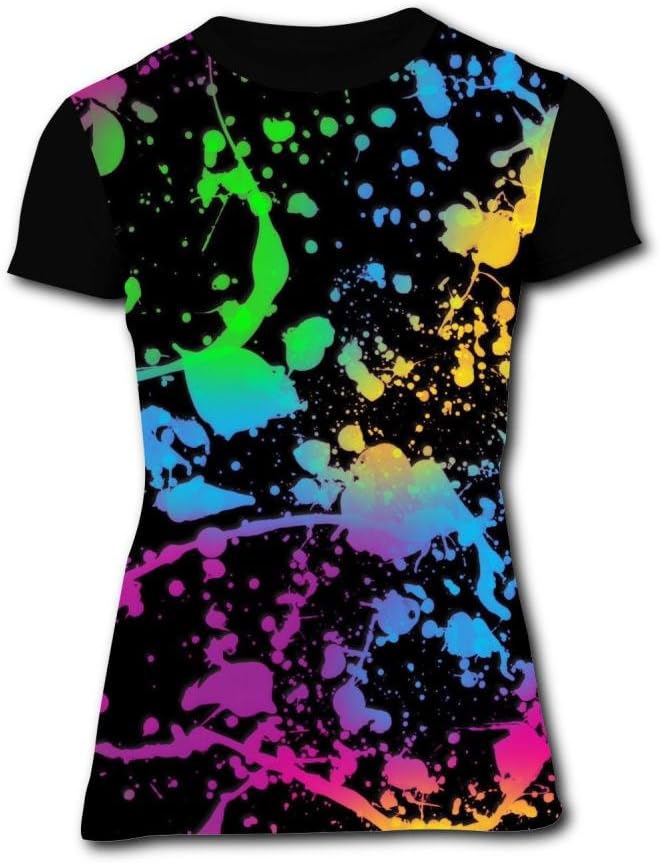 KssKsa Glow in Dark Paint Splatter Women's Casual T-Shirt 3D Print Short Sleeve