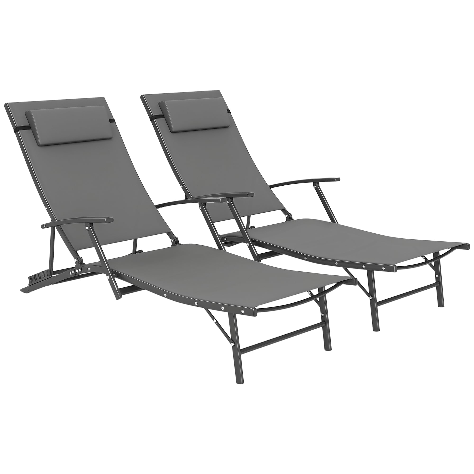 Tanning Chair 2-Pieces Gray Outdoor Chaise Lounge Chair W/