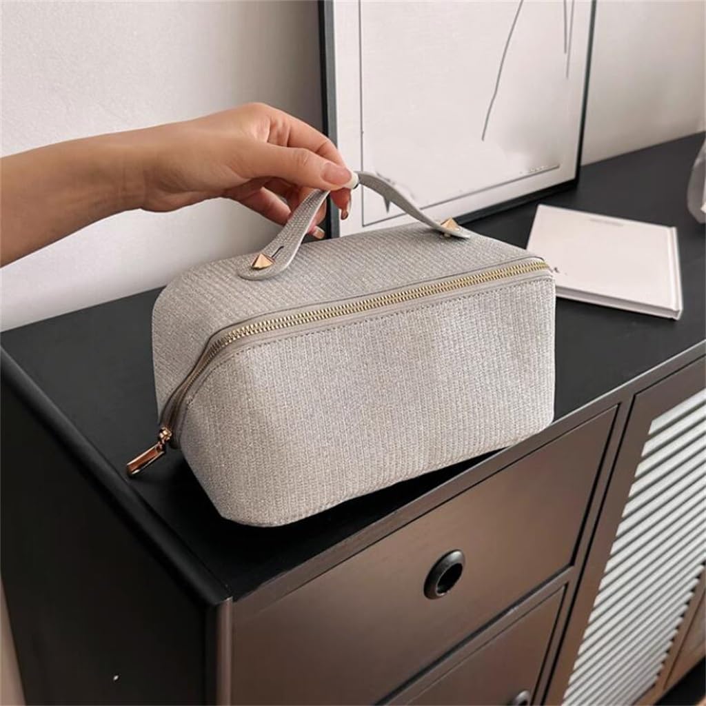 Large capacity partitioned makeup bag with compartments, small portable travel, storage, washing image 2