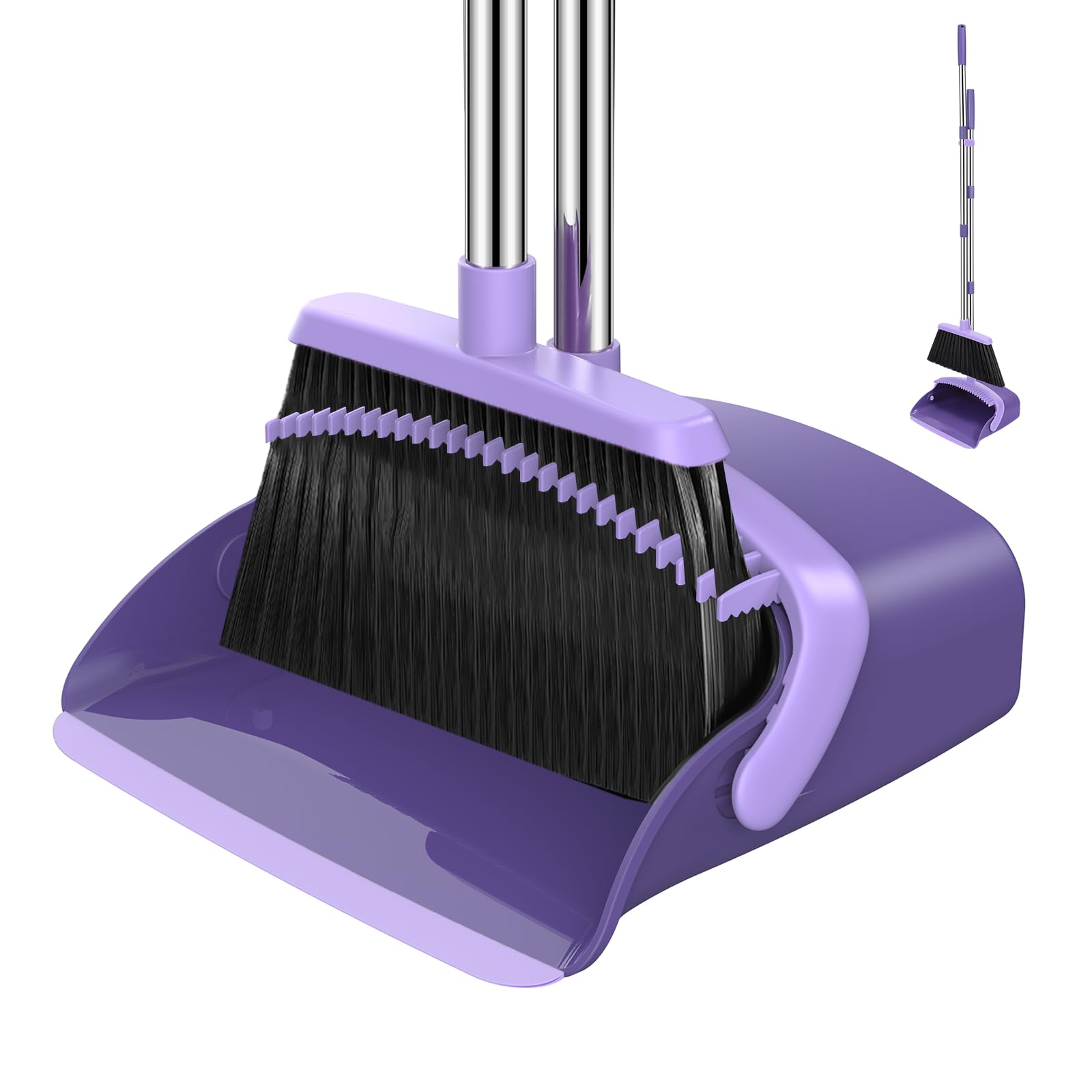 NACENA Broom and Dustpan Set with 52-in Long Adjustable Handle, Purple