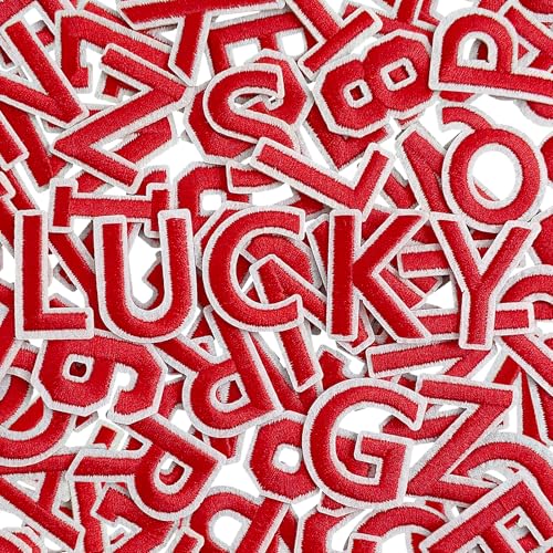 HWQVA 72Pcs Iron on Letters and Numbers Patches Letter Patches Alphabet Embroidered Patch A-Z Numbers 0-9 Applique for Clothes Hat Socks Jeans Jerseys DIY Accessories - Red