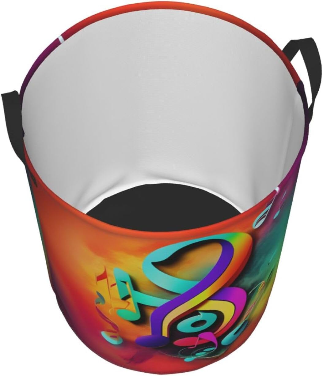 Colorful Musical Notes Circular Hamper - Dirty Clothes Storage Bucket Hamper For Organizing Laundry And Bedroom Storage