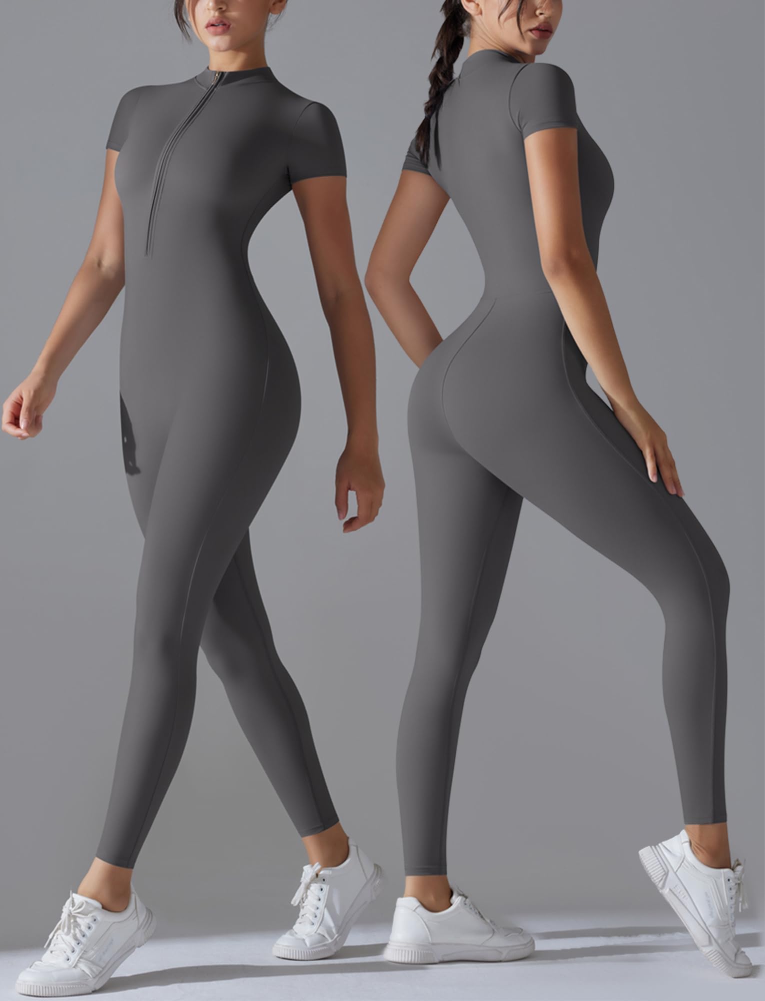SEAUR Enterizo de yoga para mujer, body deportivo de manga corta, traje de fitness, ropa deportiva, gimnasio, yoga, entrenamiento, gris, S