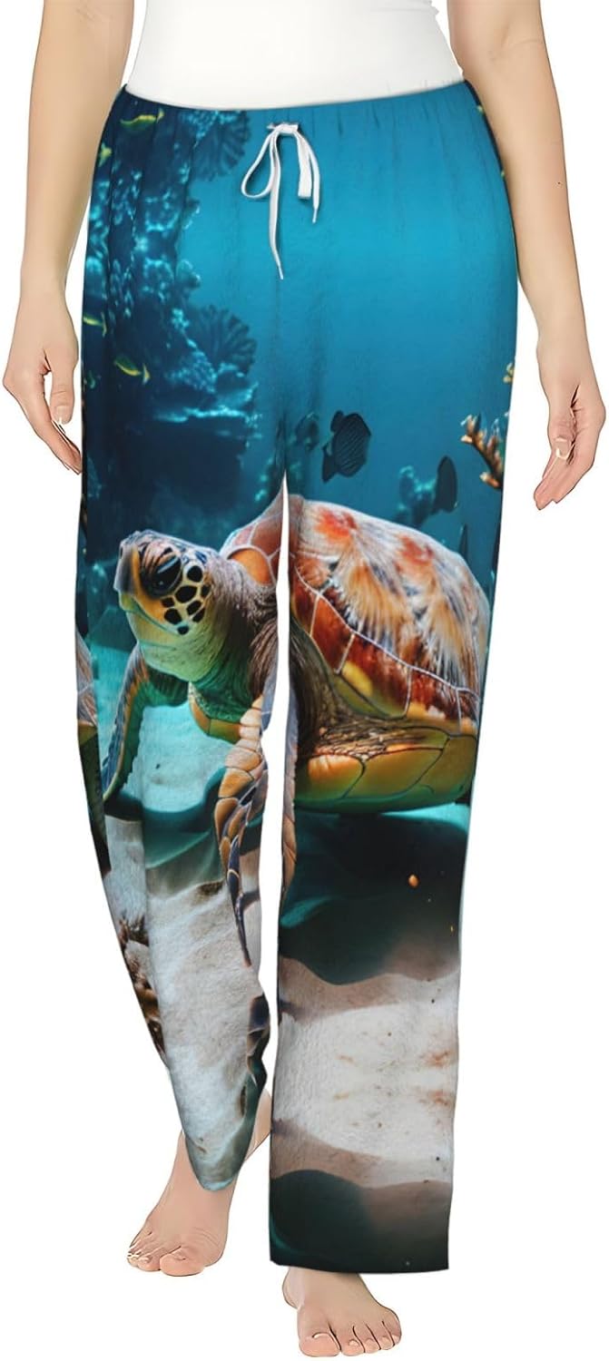Sea Turtle Print Cozy Christmas Pajama Pants,Flannel Pajama Bottoms,Cater To Various Body Types