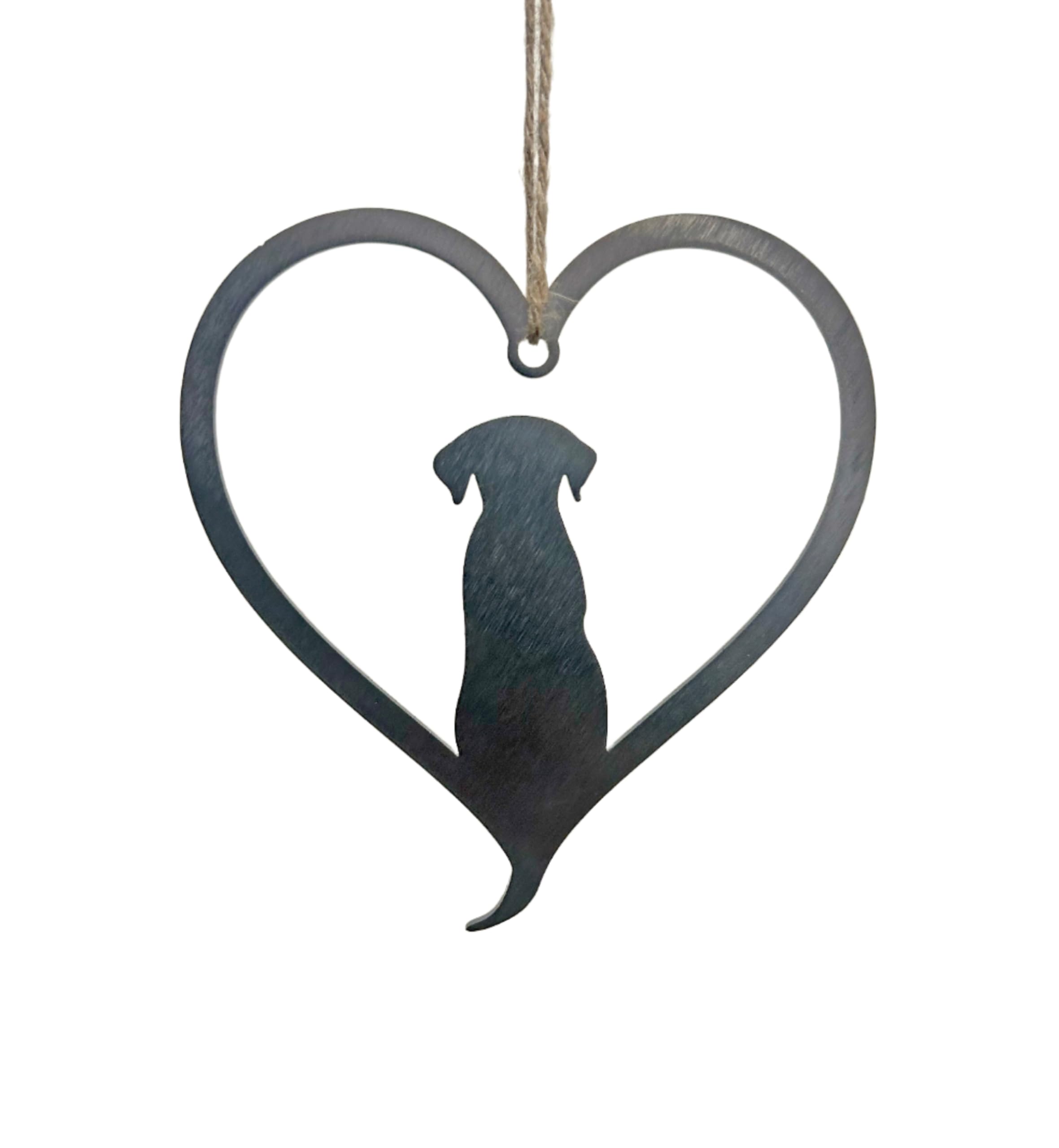 Dog Silhouette Steel Heart Hanging Ornament – Pet Memorial Gift for Dog Lovers Rustic Garden Decor Keepsake Sympathy Remembrance