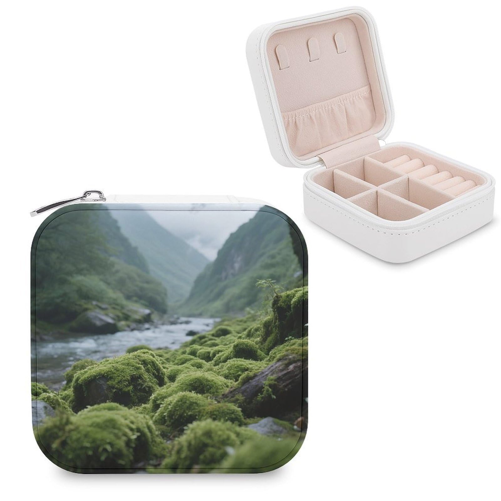 VstaDank Densely Growing Plants Jewelry Organizer Travel Case for Women With Zipper Mini Jewelry Case PU Leather Jewelrys Box for Rings Necklaces Bracelets Earring Holder Organizer Storage