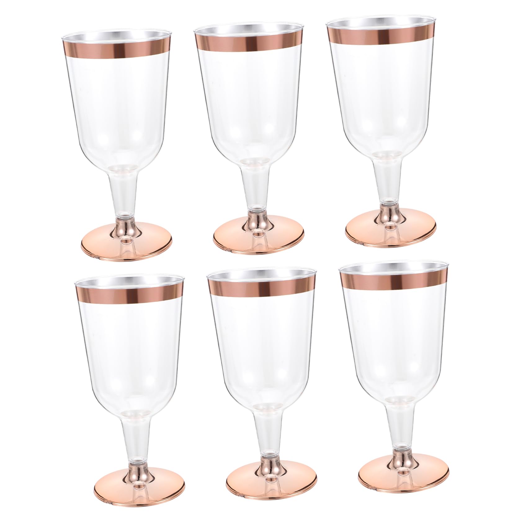 Unomor 6 Pcs Golden Rose Gold Party Supplies Plastic Goblets Plastic Martini Tumbler Clear Glasses
