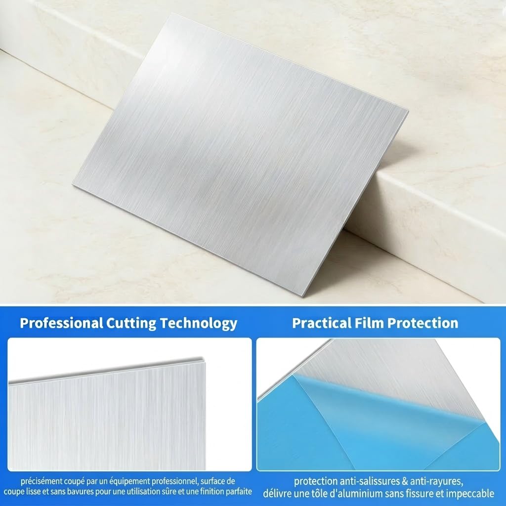 Lot de 4 Plaques Aluminium 2mm, Film Protecteur Inclus – 300x200mm Tole Aluminium Légère et Découpable, Plaque Alu pour Gravure, Découpe et DIY