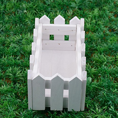 hongfei Wood Picket Fence Planter,Wooden Flower Box Decorative Decking Boards for Home decoration,Wedding Decor,DIY Flower Arrangement (White)