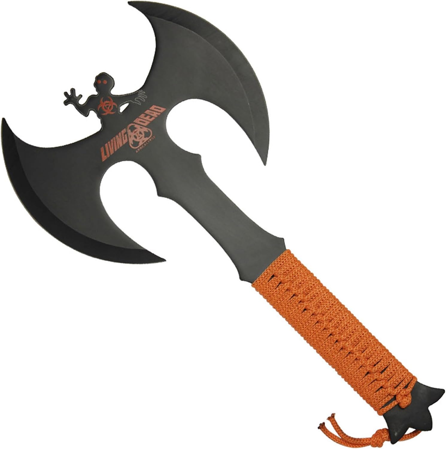 Armory Replicas™ Double Headed Skulking Throwing Axe – Full Tang Black Anodized Stainless Steel Axe with Red Nylon Wrap & Sheath