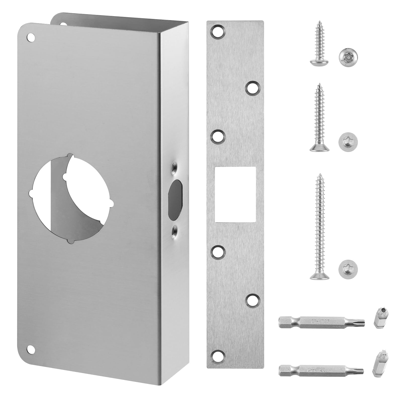 Fits 2-3/8" (60mm) backsets,Stainless Steel,with Black Torx screw kit U9586 Door Reinforcement Plate Kit for 1-3/4" Doors,2-3/8" Backset