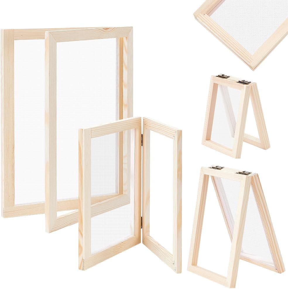 BENECREAT 4 Sizes Wooden Paper Making Frame Kit, Wooden Paper Making Mould, PaperMaking Screen, Rectangle Papermaking Frame for DIY Paper Craft(A4, A5, A6 & A7)