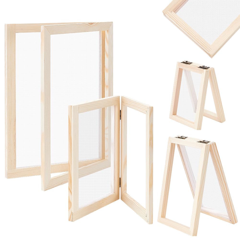 BENECREAT Kit Telaio per la Fabbricazione Della Carta in Legno in 4 misure, Stampo Rettangolare in Legno per la Fabbricazione Della Carta Fai Da Te(A4, A5, A6 e A7)