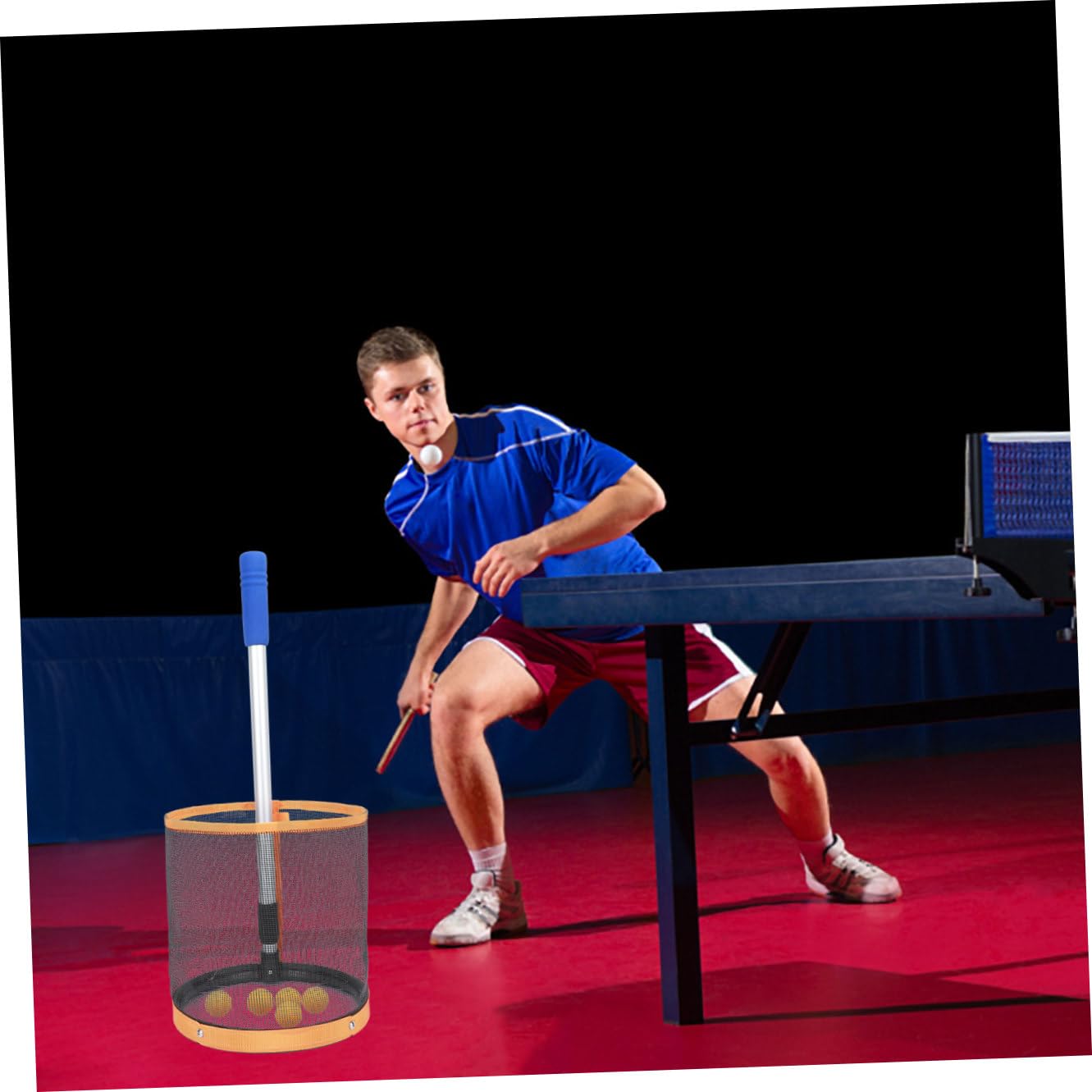 Raccoglitore Palline Ping Pong Regolabile Portatile in Metallo e Nylon | 1 Pezzo, Arancia, per Allenamento Ping Pong, Capienza Pratica e Struttura