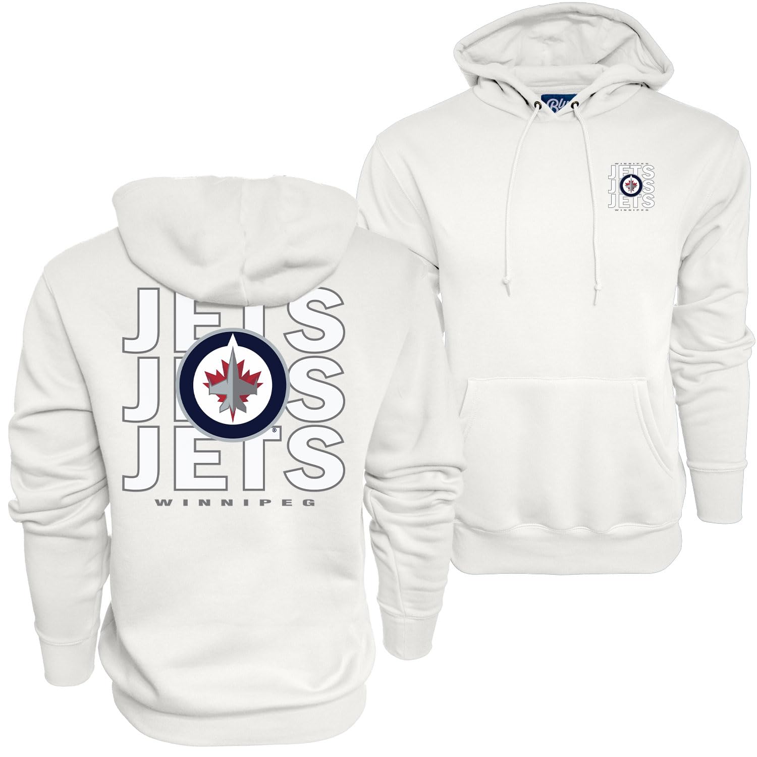 Blue 84 NHL Officially Licensed Hooded Sweatshirt Front/Back Curl White