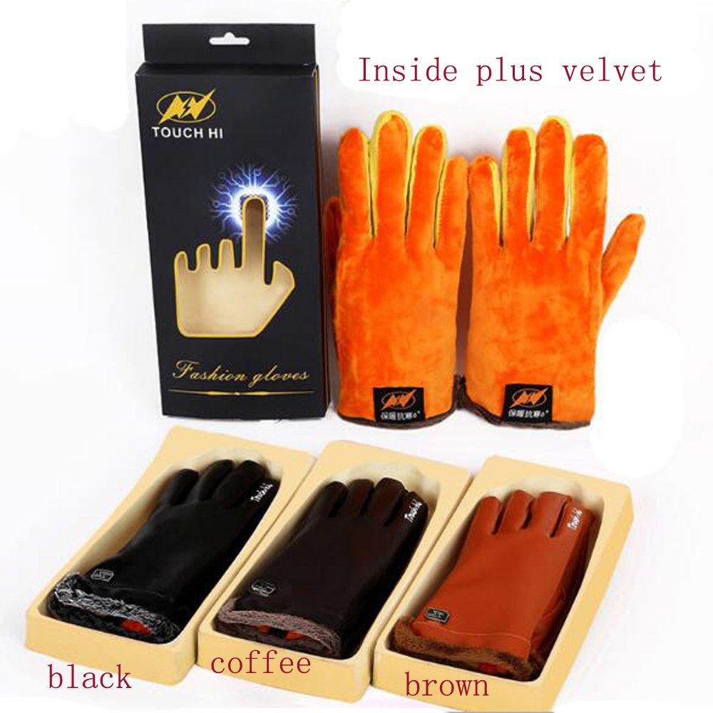 Guantes de invierno de piel sintética para mujer y hombre, con forro cálido, guantes de conducción para motocicleta