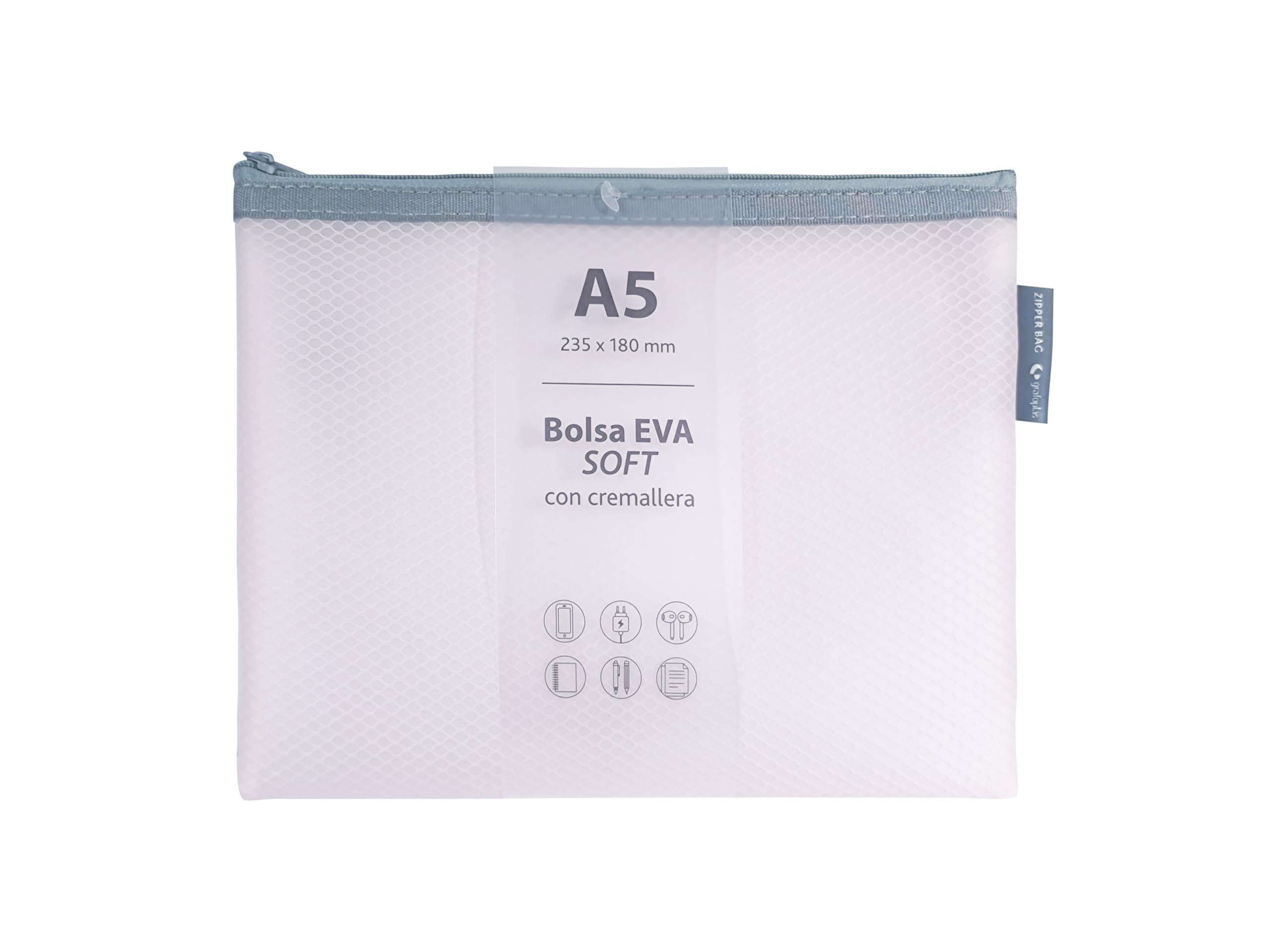 Grafoplás Borsa con cerniera EVA Soft A5 Rosa pastello Zipper Bag gomma EVA trasparente